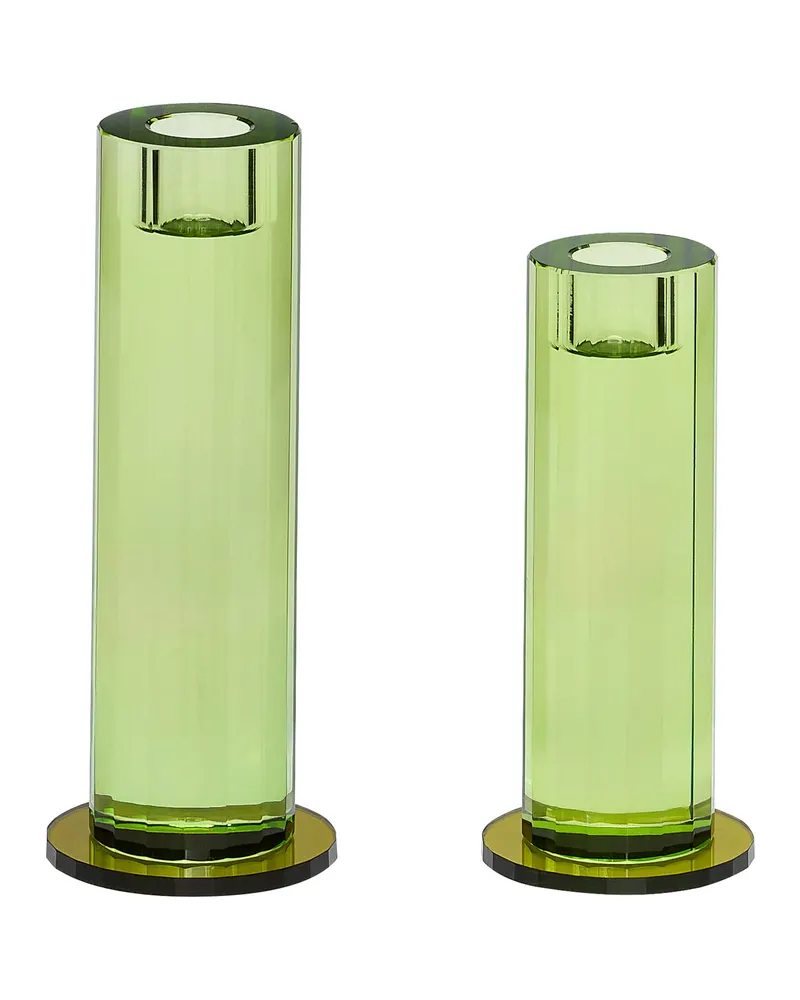 Cut Kerzenhalter aus Kristall (2er-Set), Grün, Oliv