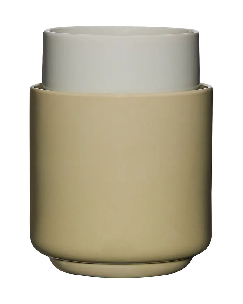 Hübsch Deux Pflanzgefäßset in Hellgrün und Sandfarben, Ø 20 × H 20 cm,Ø 17 × H 25 cm, Ansicht 1