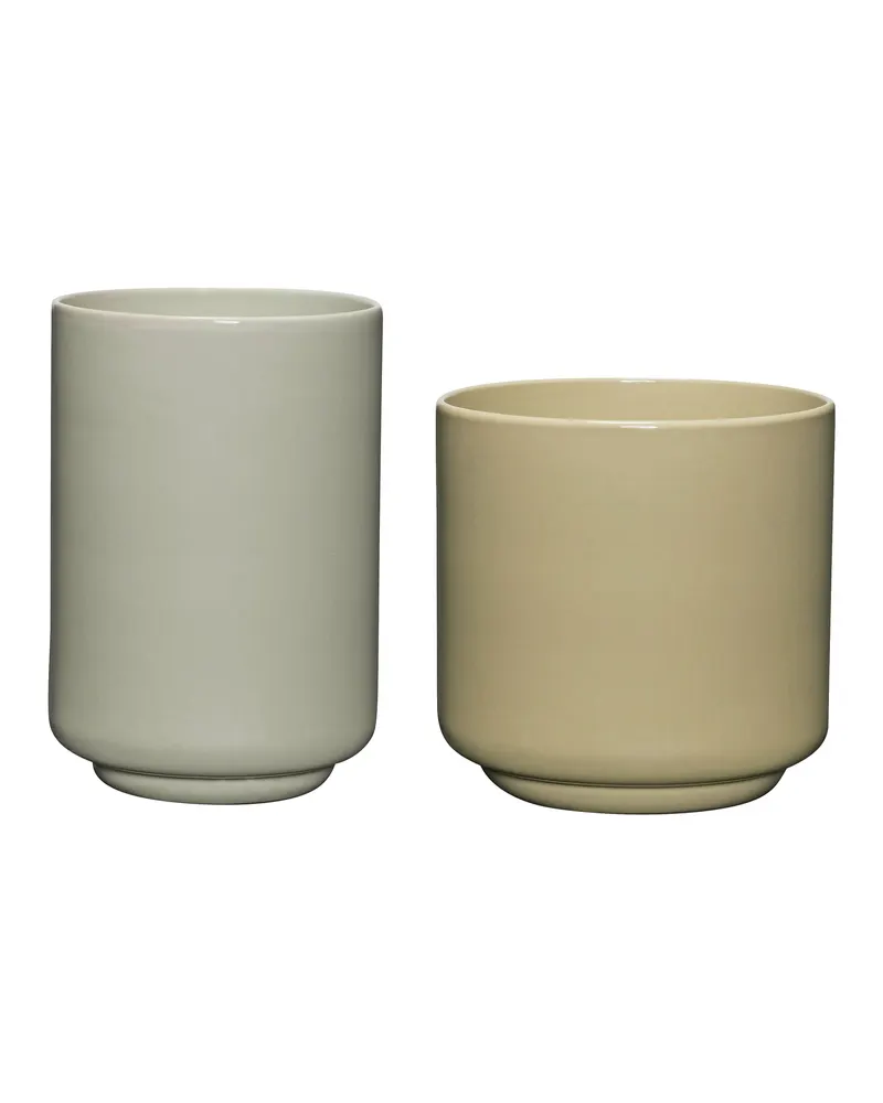 Hübsch Deux Pflanzgefäßset in Hellgrün und Sandfarben, Ø 20 × H 20 cm,Ø 17 × H 25 cm, Ansicht 2