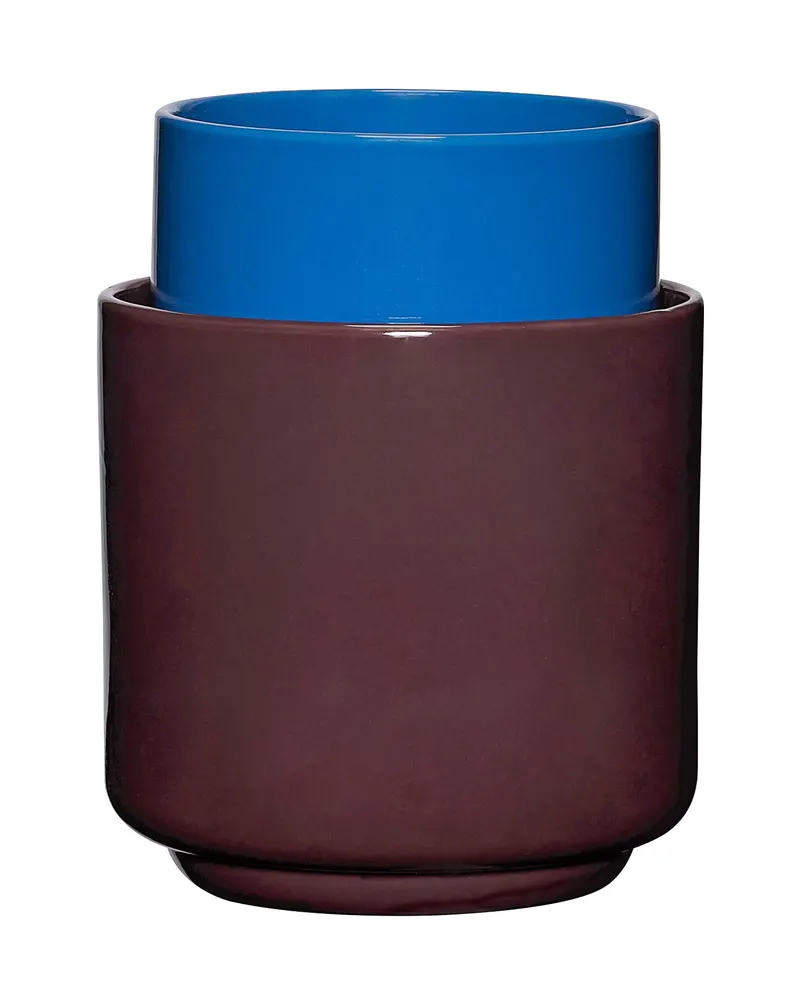Deux Pflanzgefäßset aus Steinpulver (2er-Set), Blau, Rotbraun