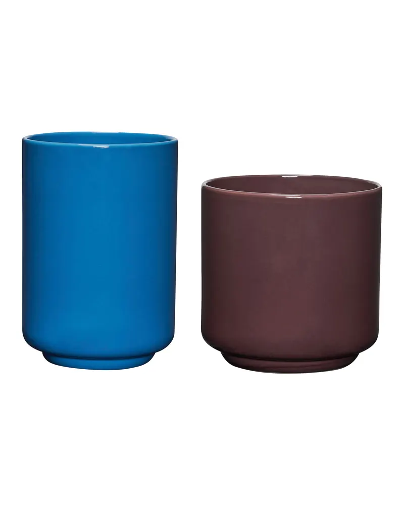 Hübsch Deux Pflanzgefäßset in Blau und Rotbraun, Ø 20 × H 20 cm,Ø 17 × H 25 cm, Ansicht 2