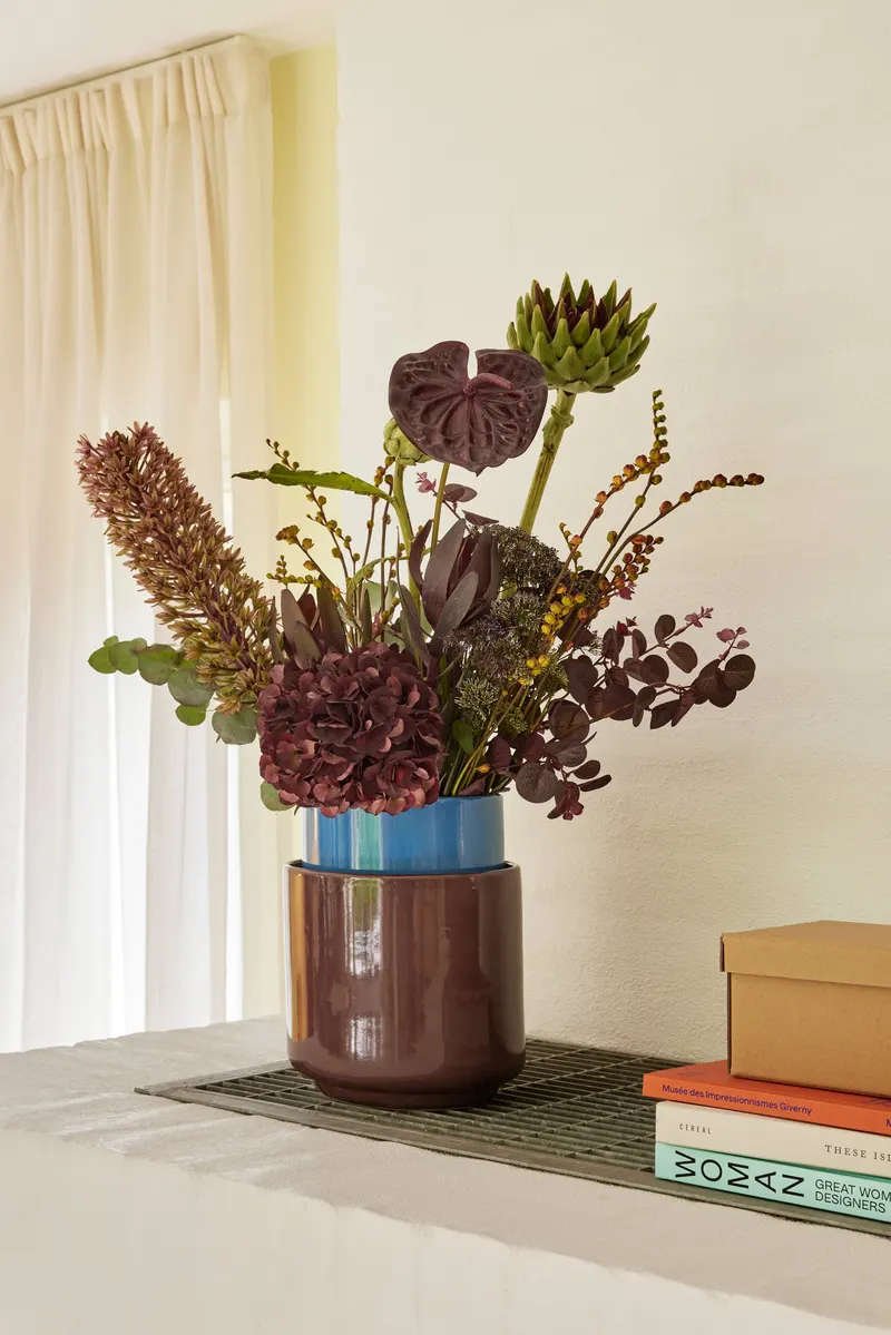 Hübsch Deux Pflanzgefäßset in Blau und Rotbraun, Ø 20 × H 20 cm,Ø 17 × H 25 cm, Ansicht 4