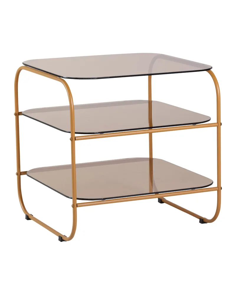 Echo Beistelltisch aus Glas und Eisen in Braun und Orange, Braun, Orange