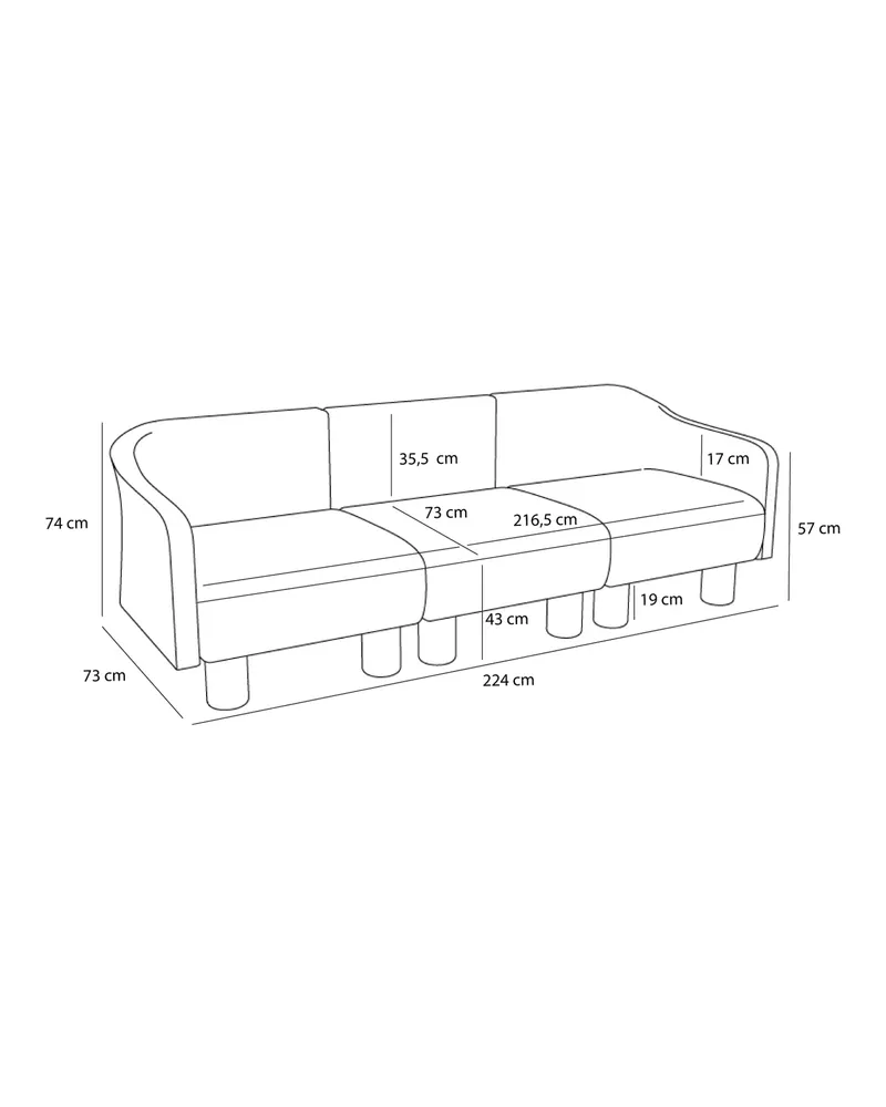 Hübsch Elegance Sofa in Hellgrün, Länge 224 cm / Breite 83 cm / Höhe 74 cm, Ansicht 3
