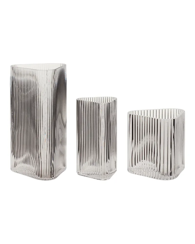 Hübsch Elements Triangular Vasenset in Klar, 10 × 10 × H 11 und 10 × 10 × H 20 und 15 × 14 × H 28 cm, Ansicht 1