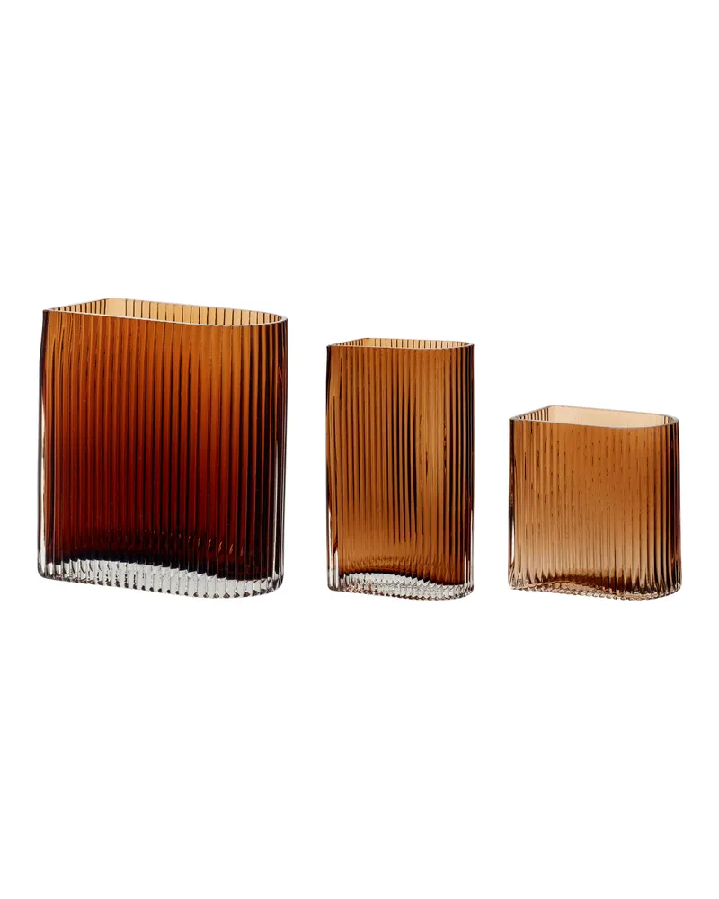 Hübsch Elements Vasenset in Bernstein, 12 × 7 × H 13 und 16 × 9 × H 18 und 12 × 7 × H 20 cm, Ansicht 1