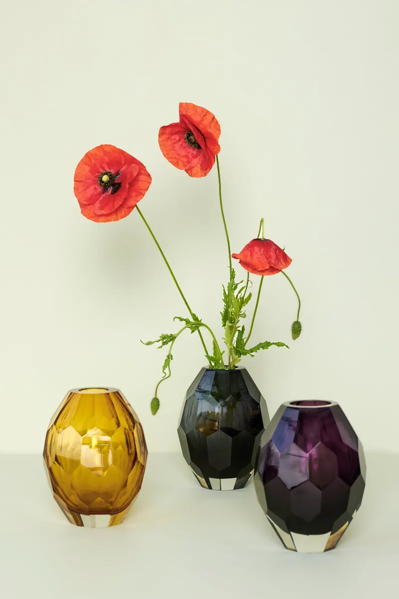 Hübsch Facet Vase in Bernstein, Ø 13 × H 17 cm