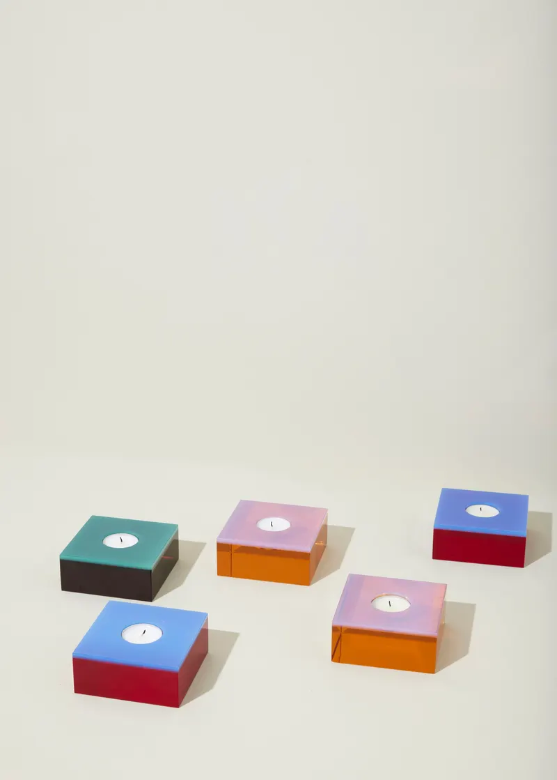 Hübsch Flux Teelichthalter in Orange und Rosa, 10 × 10 × H 4 cm, Ansicht 2
