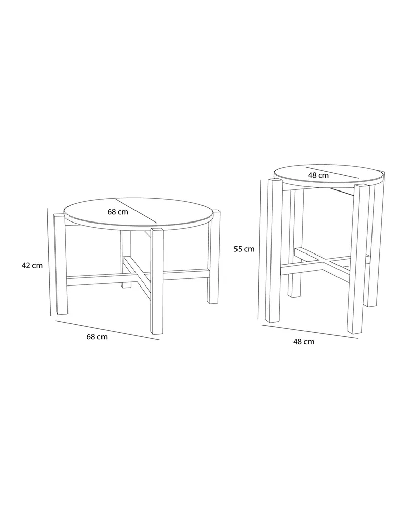 Hübsch Four Couchtisch in Naturfarben, Ø 68 × H 42 cm und Ø 48 × H 55 cm, Ansicht 3