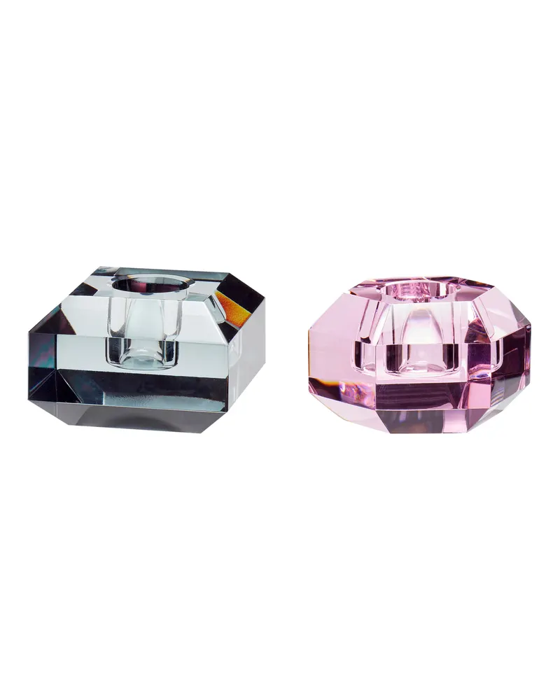 Gem Kerzenhalter aus Kristall in Rosa und Rauchfarben (2er-Set)