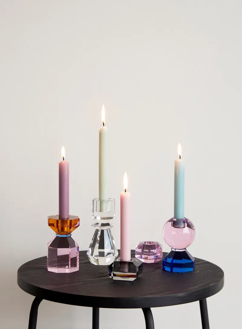 Hübsch Gem Kerzenhalter in Rosa und Rauchfarben, 6 × 6 × H 4 und Ø 6 × H 4 cm, Ansicht 2