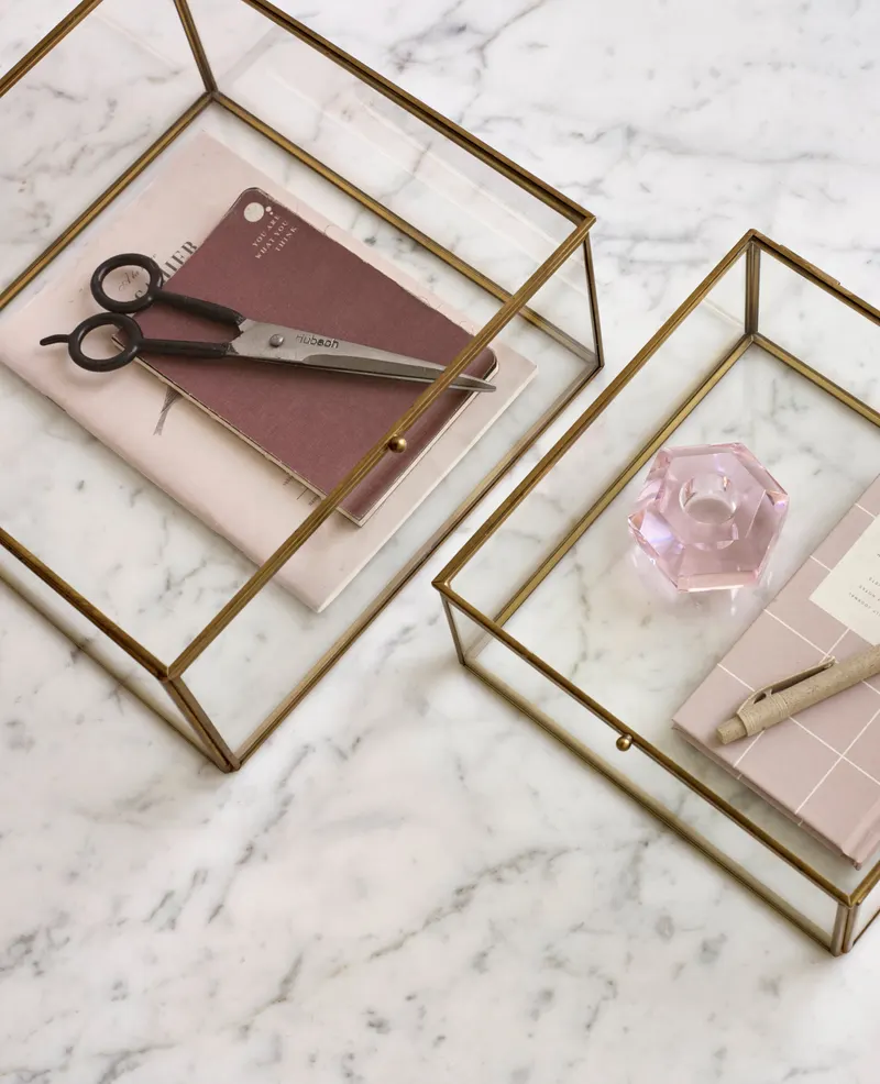 Hübsch Gem Kerzenhalter in Rosa und Rauchfarben, 6 × 6 × H 4 und Ø 6 × H 4 cm, Ansicht 3
