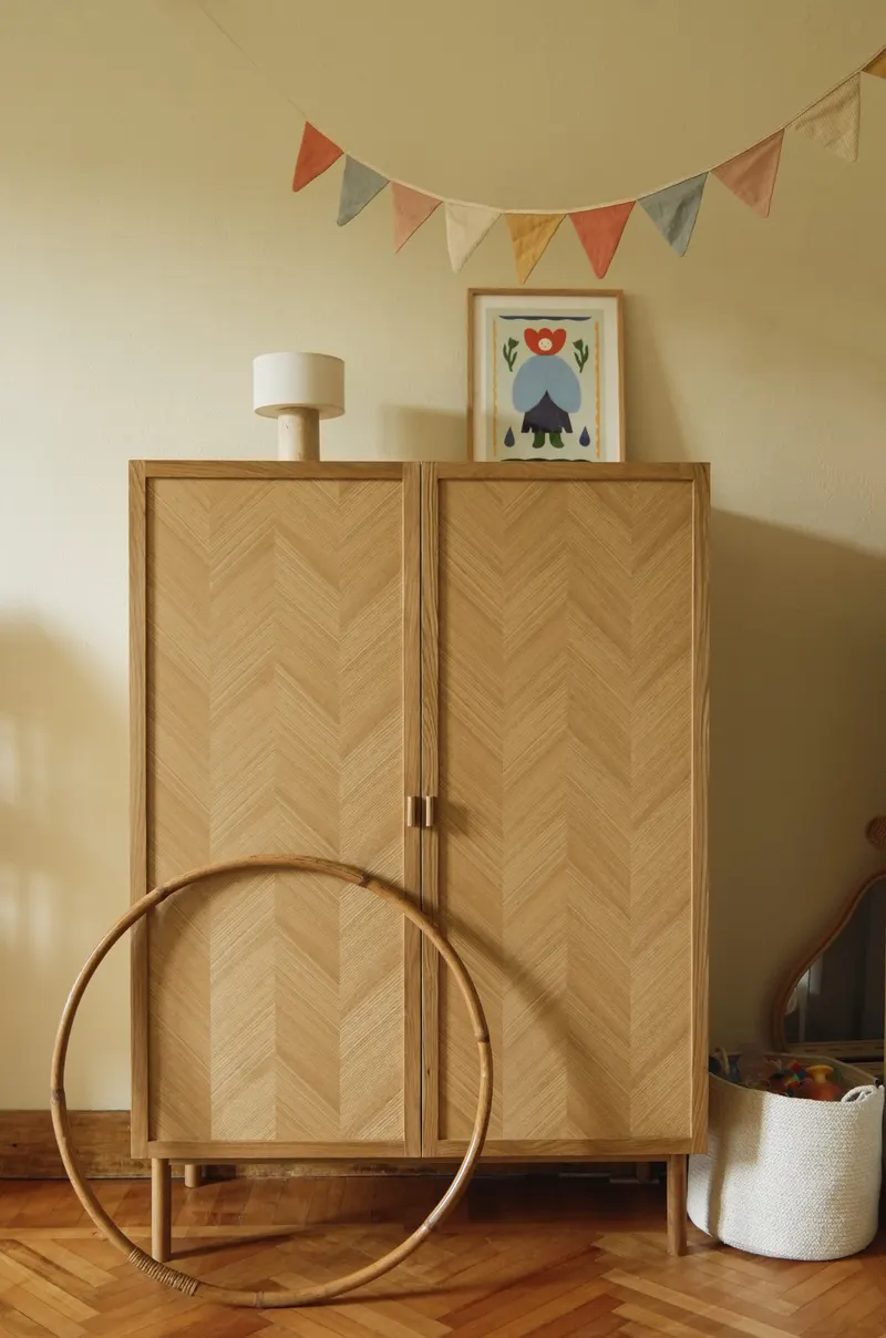Hübsch Herringbone Kleiderschrank in Naturfarben, 100 × 42 × H 140 cm, Ansicht 7