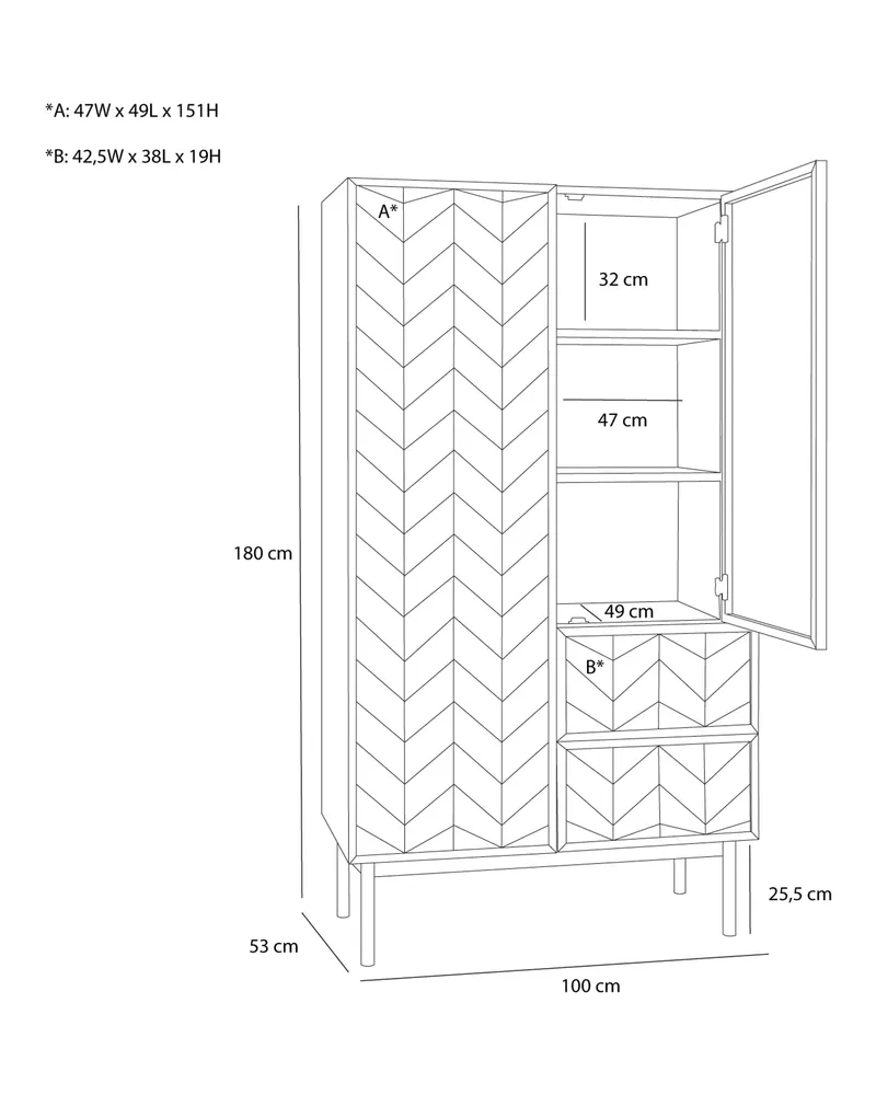 Hübsch Herringbone Kleiderschrank in Naturfarben, 100 × 52 × 180 cm, Ansicht 4