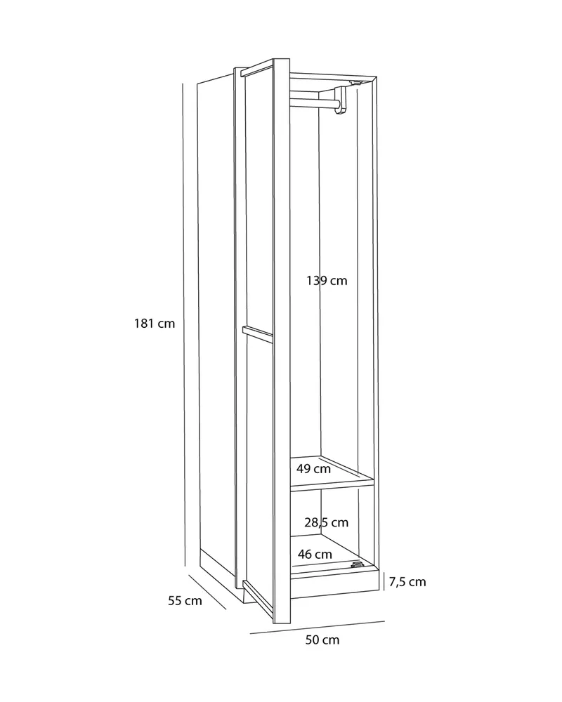 Hübsch Kura Kleiderschrank in Naturfarben, 50 × 55 × H 181 cm, Ansicht 4
