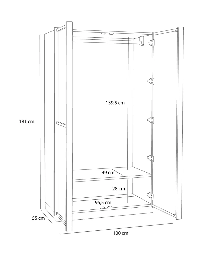 Hübsch Kura Kleiderschrank in Naturfarben, 100 × 55 × H 181 cm, Ansicht 4