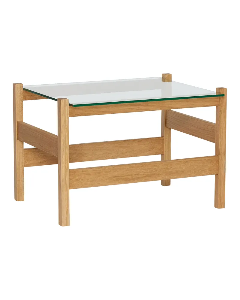 Ledge Beistelltisch aus Glas und Eichenholz in Naturfarben, FSC®-zertifiziert, Naturfarben