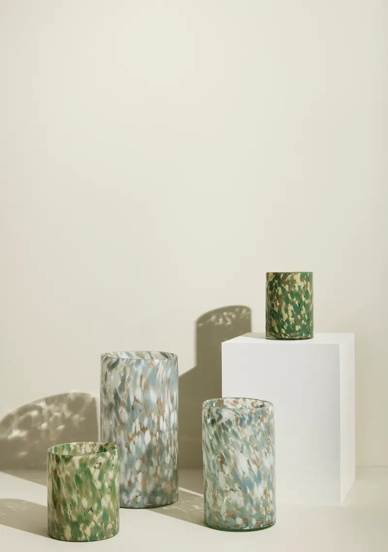 Hübsch Libra Vasenset in Blau, Glimmer und Weiß, Ø 17 × H 28 und Ø 20 × H 37 cm, Ansicht 3