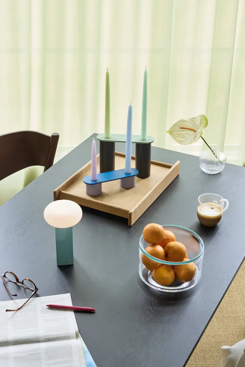Hübsch Modu Kerzenhalter in Blau, Braun, Grün und Lila, 22 × 6 × H 16 cm und 22 × 6 × H 6 cm, Ansicht 7