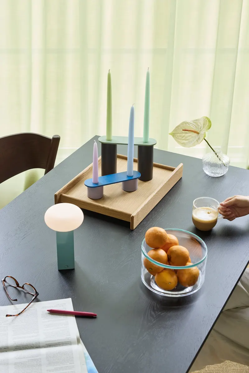 Hübsch Modu Kerzenhalter in Blau, Braun, Grün und Lila, 22 × 6 × H 16 cm und 22 × 6 × H 6 cm, Ansicht 8