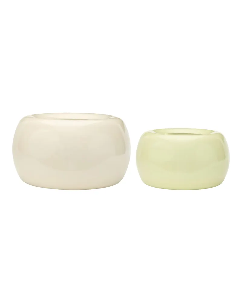 Hübsch Maru Pflanzgefäßset in Beige und Hellgrün, Ø 47 × H 27 cm und Ø 37 × H 21 cm, Ansicht 2