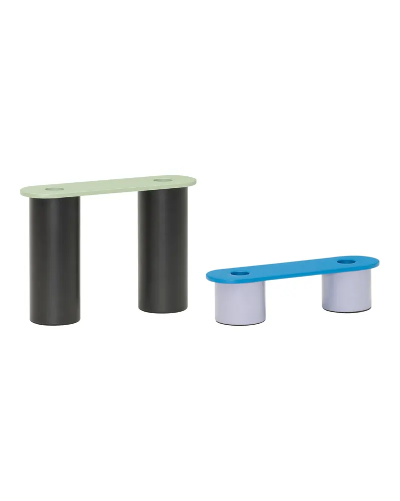 Modu Kerzenhalter aus Eisen in Blau, Braun, Grün und Lila (2er-Set)