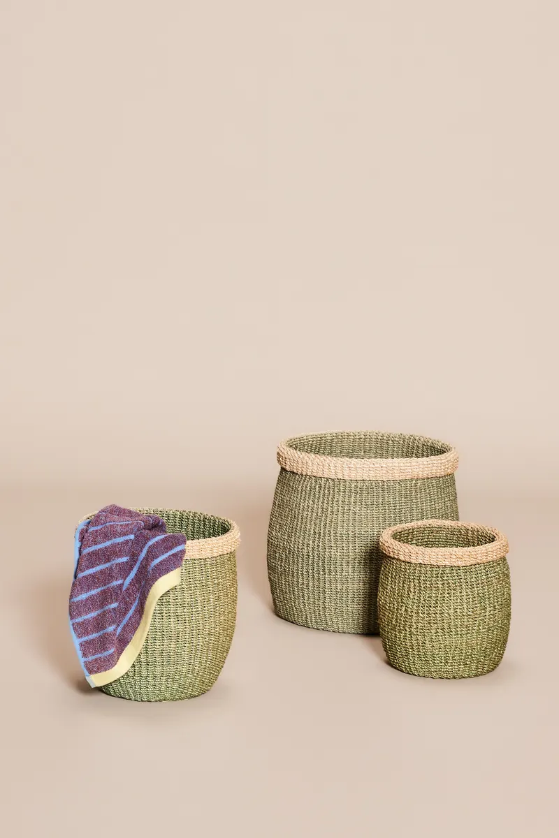 Hübsch Moss Korbset in Grün und Naturfarben, Ø 23 × H 21 und Ø 28 × H 26 und Ø 31 × H 29 cm, Ansicht 4
