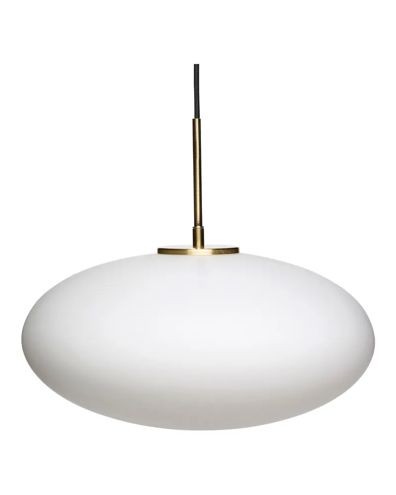 Muse Ellipse Pendelleuchte aus Glas und Eisen in Messingfarben und Weiß, Messingfarben, Weiß