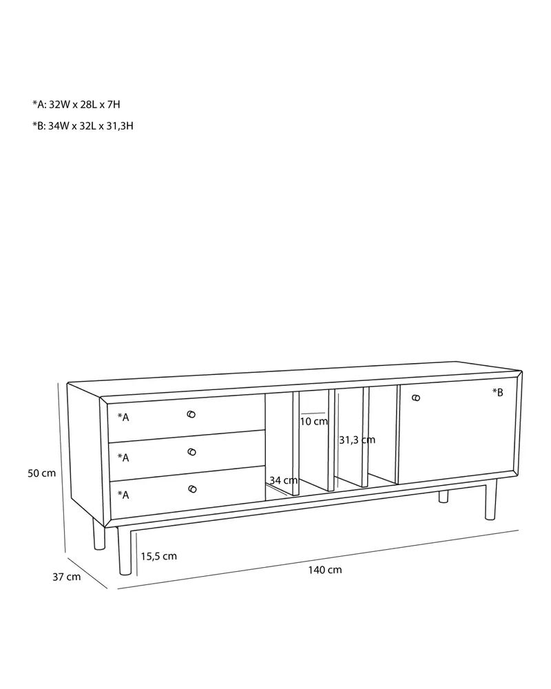 Hübsch Nobby Sideboard in Naturfarben, 140 × 37 × H 50 cm, Ansicht 5