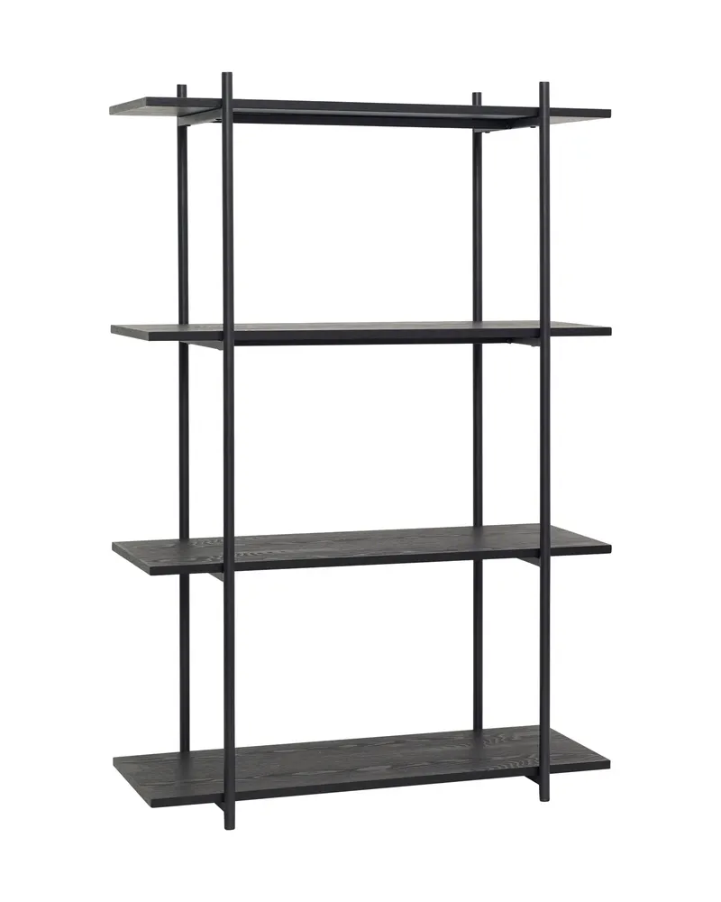 Norm Single Regal mit vier Ablagen und Eschenfurnier in Schwarz, FSC®-zertifiziert