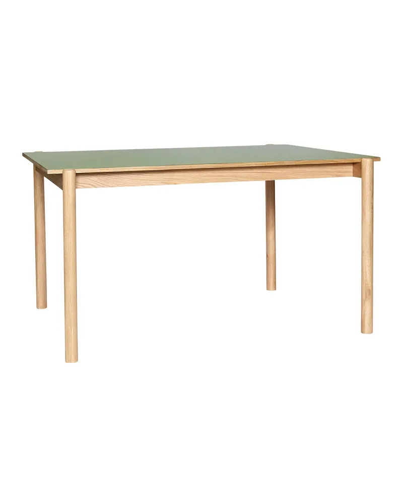 Oblique Schreibtisch aus Linoleum, MDF und Eichenholz, FSC®-zertifiziert, Grün, Naturfarben