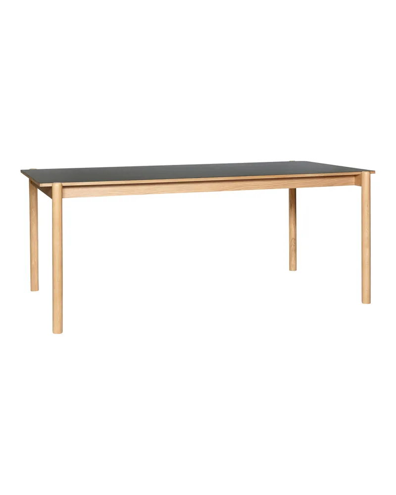 Oblique Rectangular Esstisch aus Linoleum, MDF und Eichenholz, FSC®-zertifiziert, Grau, Naturfarben