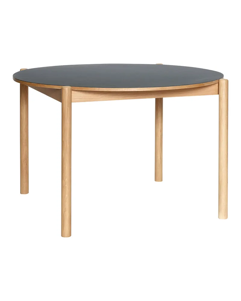 Oblique Round Esstisch aus Linoleum, MDF und Eichenholz, FSC®-zertifiziert, Naturfarben, Oliv