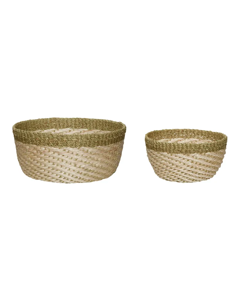 Palm Korbset aus Abaca in Khaki und Naturfarben (2er-Set), Khaki, Naturfarben