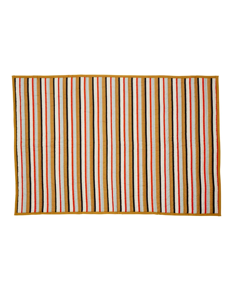 Pavilion Stripe Decke aus Baumwolle, Schwarz, Hellblau, Senffarben, Cremeweiß, Rot