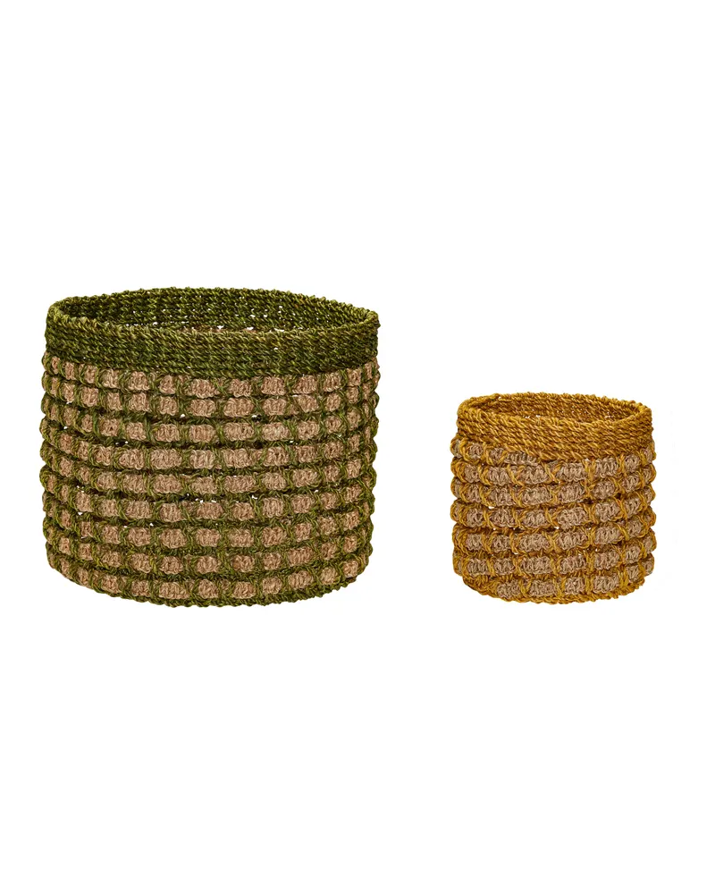 Pine Korbset aus Abaca in Grün, Naturfarben und Gelb (2er-Set)