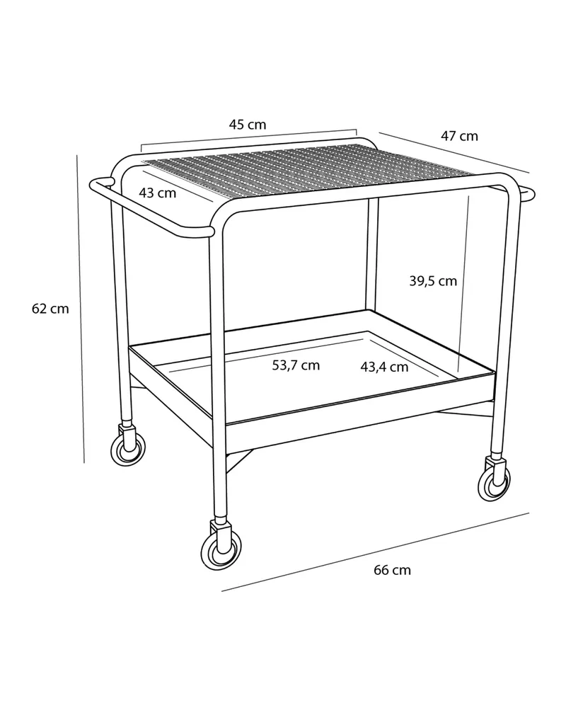 Hübsch Push Servierwagen in Schwarz, 66 × 47 × H 61 cm, Ansicht 3