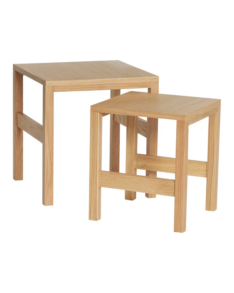 Hübsch Puzzle Beistelltisch in Naturfarben, 32 × 32 × H 37 und 40 × 40 × H 42 cm, Ansicht 2