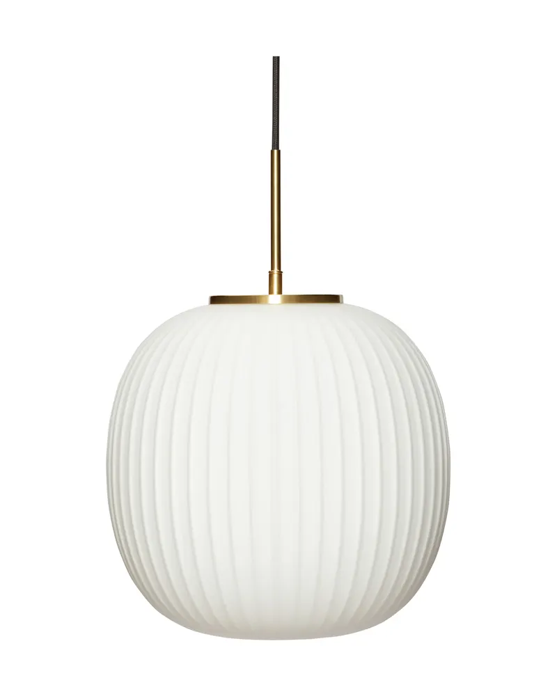 Serene Pendelleuchte aus Glas und Eisen, Messingfarben, Weiß