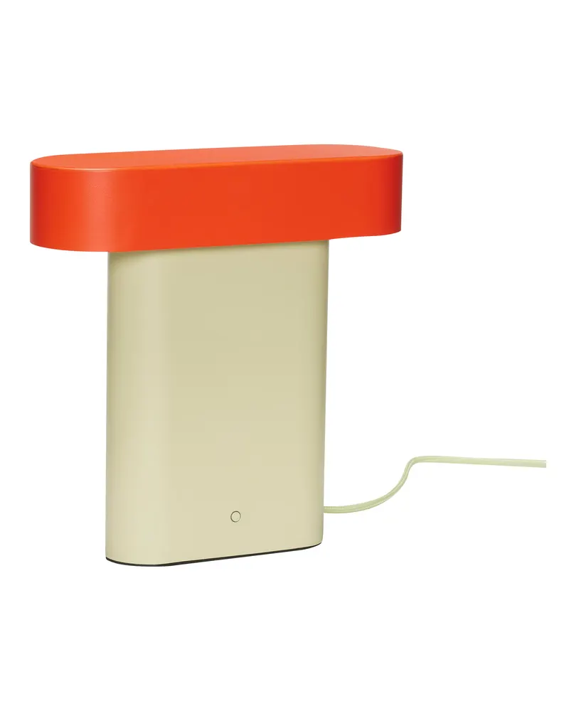 Sleek Tischleuchte aus Eisen und Polycarbonat, Hellgrün, Rot