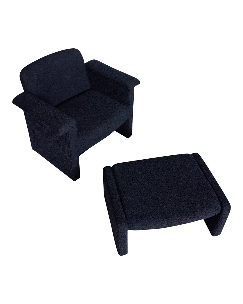 Hübsch Softy Sessel in Dunkelblau, 96 × 73 × H 78 cm und 76 × 55 × H 35 cm, Ansicht 2