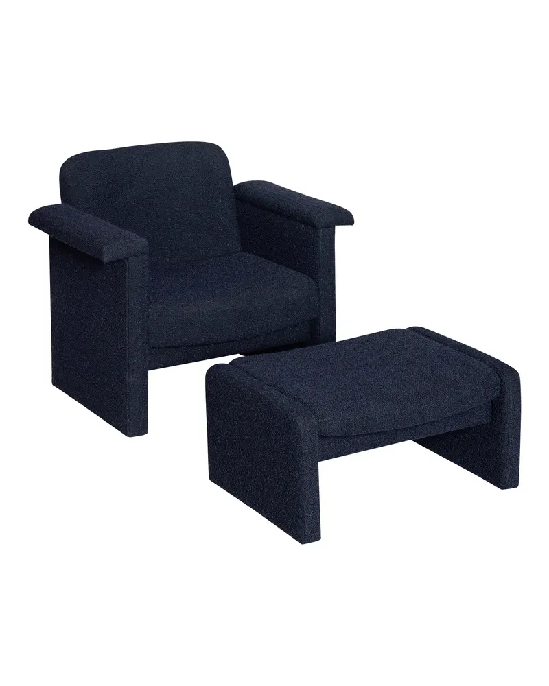 Hübsch Softy Sessel in Dunkelblau, 96 × 73 × H 78 cm und 76 × 55 × H 35 cm, Ansicht 5