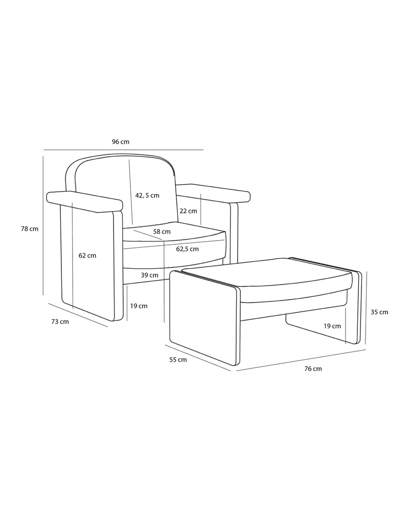 Hübsch Softy Sessel in Dunkelblau, 96 × 73 × H 78 cm und 76 × 55 × H 35 cm, Ansicht 6