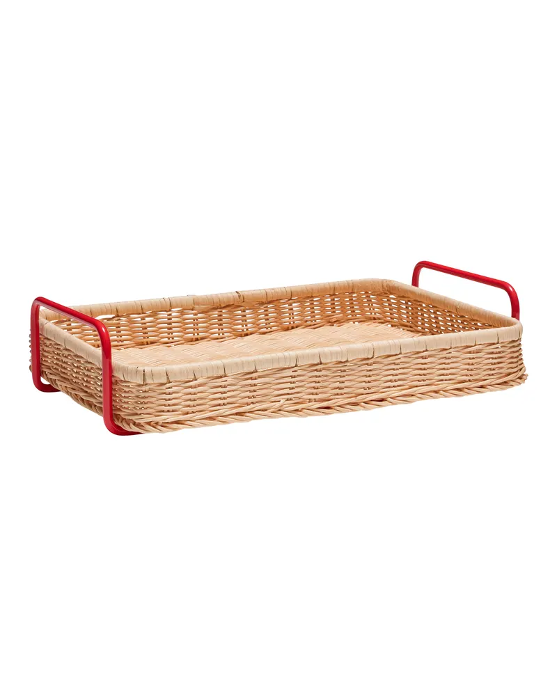 Splint Tablett aus Eisen und Rattan in Naturfarben und Rot, FSC®-zertifiziert, Naturfarben, Rot