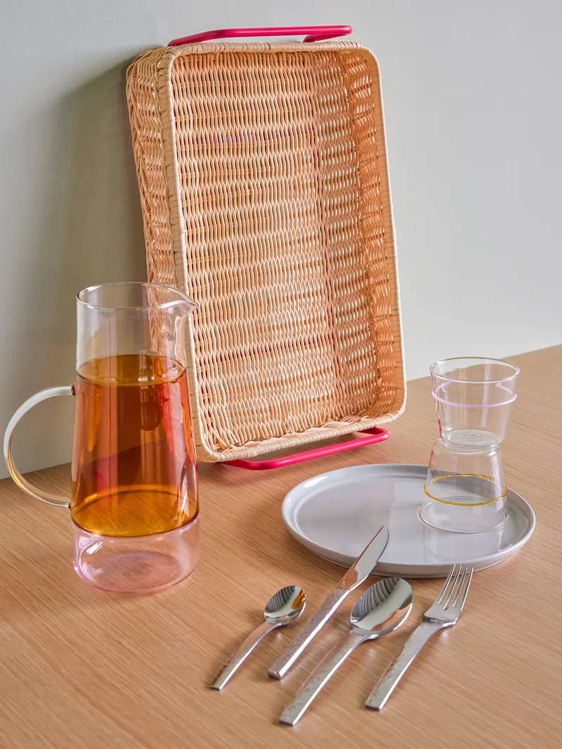 Hübsch Splint Tablett in Naturfarben und Rot, 42 × 27 × H 10 cm, Ansicht 10