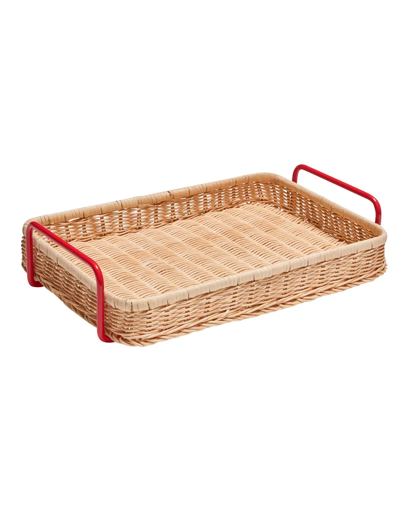 Hübsch Splint Tablett in Naturfarben und Rot, 42 × 27 × H 10 cm, Ansicht 2