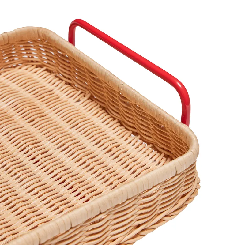 Hübsch Splint Tablett in Naturfarben und Rot, 42 × 27 × H 10 cm, Ansicht 3