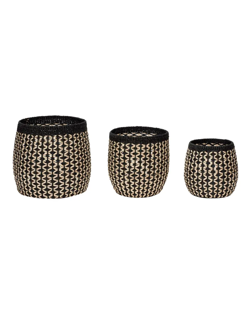 Sprout Korbset aus Abaca in Schwarz und Naturfarben (3er-Set)