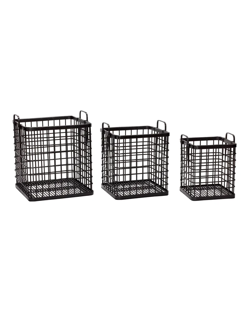 Hübsch Square Korbset in Schwarz, 26 × 26 × H 31 und 33 × 33 × H 36 und 38 × 38 × H 41 cm, Ansicht 2