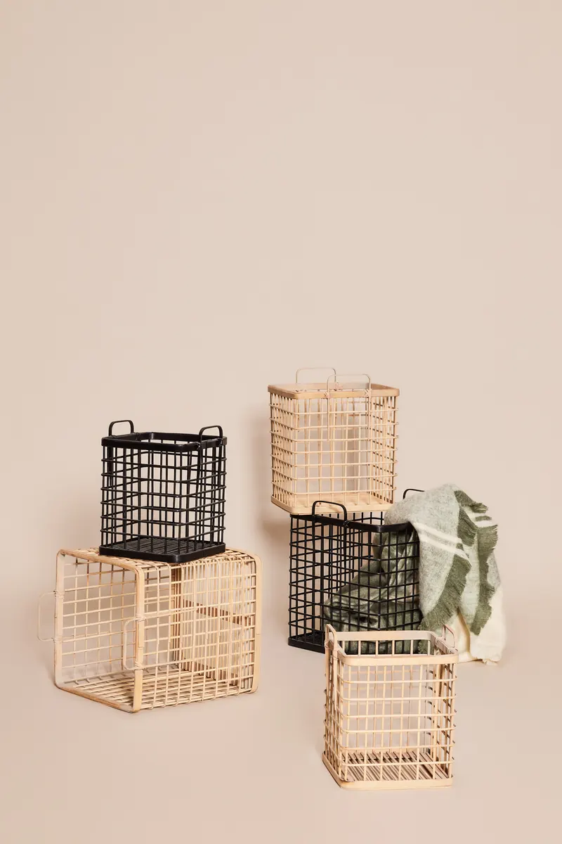 Hübsch Square Korbset in Schwarz, 26 × 26 × H 31 und 33 × 33 × H 36 und 38 × 38 × H 41 cm